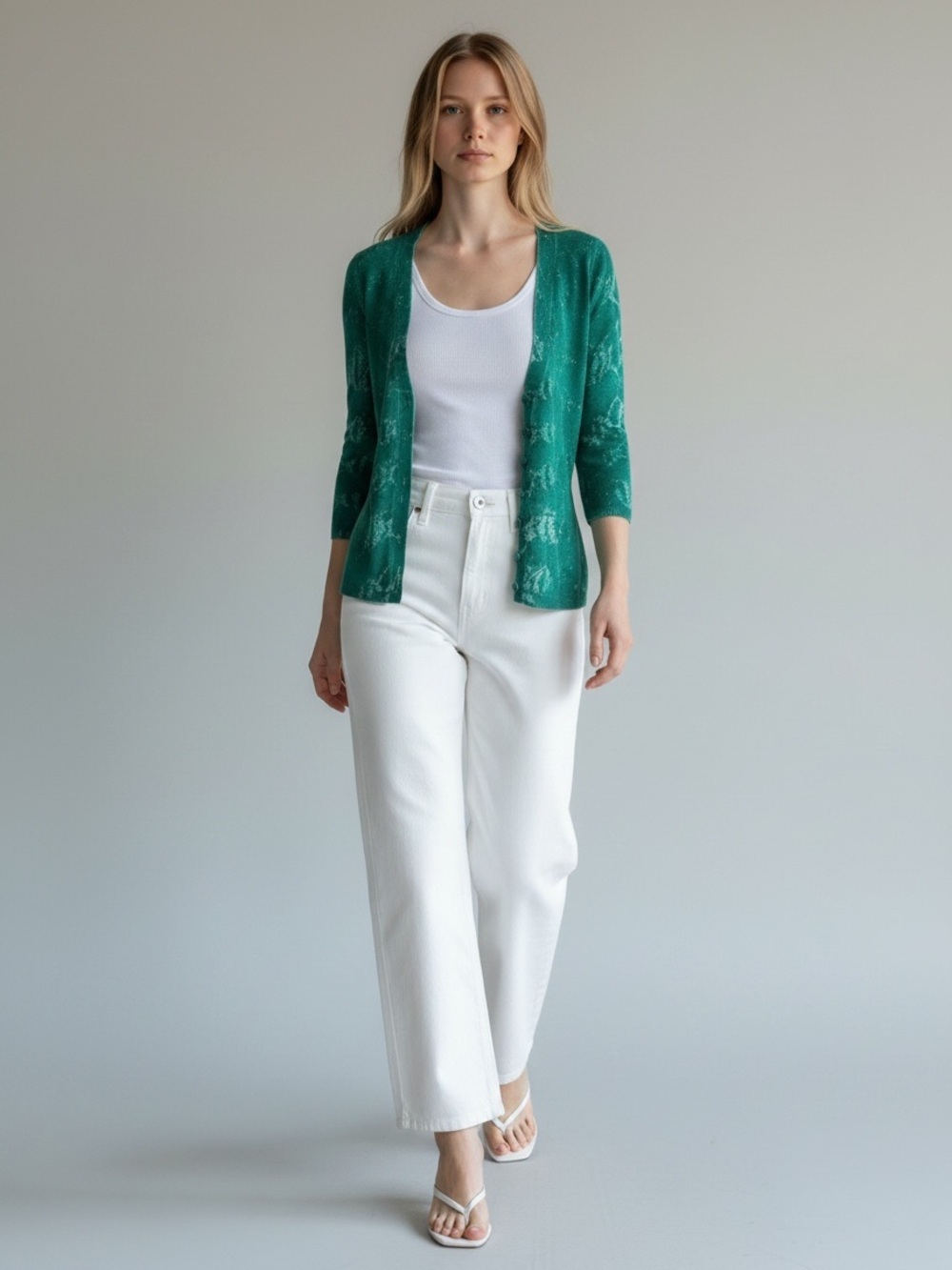 Ricki’s Cardigan Green Snakeskin Print V-Neck Button Front Fitted 3/4 Sleeves XS